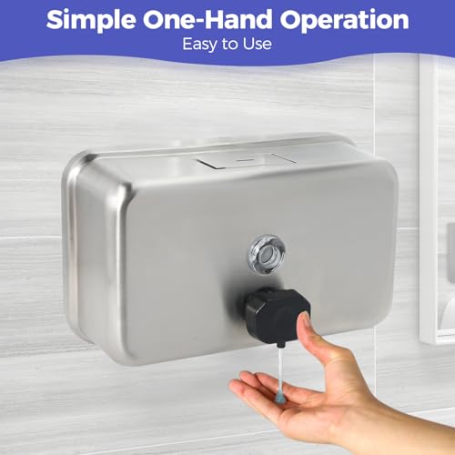 Stardrix Heavy Duty Stainless Steel Wall Mount Soap Dispenser, 1100ml/37oz, with Corrosion Proof Lining and Anti-Leak Pump for Commercial & Home Bathroom Kitchen (Horizontal) - size: Horizontal
