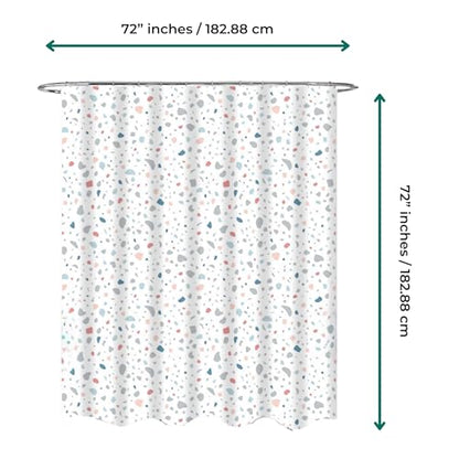 Waterproof Shower Curtain 72x72 – Fabric Bathroom Curtain with Weighted Hem & Rustproof Grommets – Washable Speckled Design with 12 Hooks – Decorative Polyester Shower Curtain for Bathroom