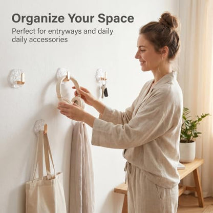 Water Ripple Hexagonal Self Adhesive Hooks, Self-Adhesive Hooks 10Pack Hexagonal Ripple Design, Drill Bathroom Kitchen Wall Hooks for Towels, Keys & Home Decor