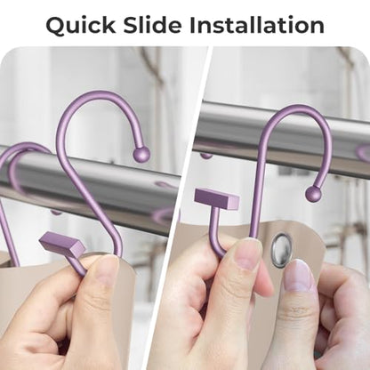 Purple Shower Curtain Hooks, Bathway Shower Curtain Rings Rust Proof, 12PCS Shower Hooks for Shower Curtain, T-Bar Design Convenient Elegant Shower Curtain Hangers for Bathroom Kitchen Wardrobe - color: Purple