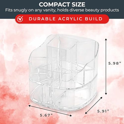 Masirs Small 360 Rotating Makeup Organizer, 5 Compartments, Square Clear | Small 360 Rotating Makeup Organizer, 5 Compartments, Acrylic Mini Lazy Susan, Vanity Bathroom Counter, Square Clear - color: Square Clear