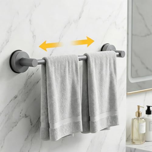 Suction Cup Towel Bar for Bathroom, Adjustable 14.6-24 inch | No Drill Towel Rack, Heavy Duty Stainless Steel Wall Mounted Towel Holder (Grey) - color: Grey