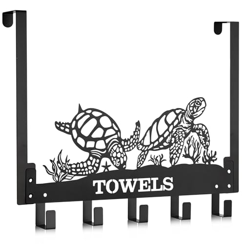 Sea Turtles Over the Door Hooks Wall Mount Towel Rack Heavy Duty Hanging Towel Holder Metal Sea Turtles Decor for Bathroom Bedroom Kitchen Storage Decorative - style: Sea Turtles