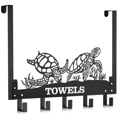 Sea Turtles Over the Door Hooks Wall Mount Towel Rack Heavy Duty Hanging Towel Holder Metal Sea Turtles Decor for Bathroom Bedroom Kitchen Storage Decorative - style: Sea Turtles