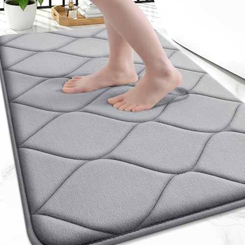Smiry Memory Foam Bath Mat 36''x24'', Ultra Soft Non-Slip Bathroom Rug, Plush Water Absorbent Quick Dry and Machine Washable Floor Mat for Shower, Tub & Home Decor, White - color: White, size: 36''x24''