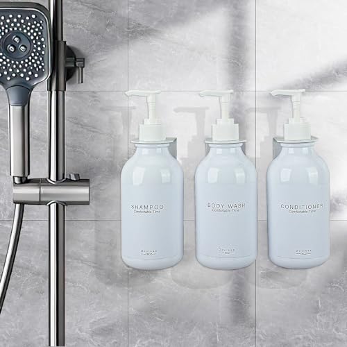 Shampoo and Conditioner Dispenser for Shower Wall 3 Chamber,Refillable Shampoo and Conditioner Bottles with Waterproof Labels,Soap Dispenser with Pumps - color: 3 Bottles 3 Wall Mounts-white