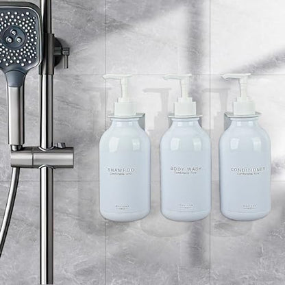 Shampoo and Conditioner Dispenser for Shower Wall 3 Chamber,Refillable Shampoo and Conditioner Bottles with Waterproof Labels,Soap Dispenser with Pumps - color: 3 Bottles 3 Wall Mounts-white