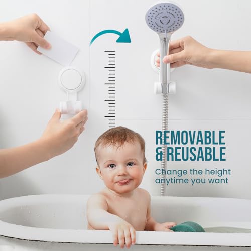 TAILI Shower Head Holder Suction,Adjustable Height & Angle,Universal,White | bathroom handheld shower wand bracket,no-drill removable waterproof,round,plastic,wall mounted,kids,pets,4.5" - color: Light White, size: Round