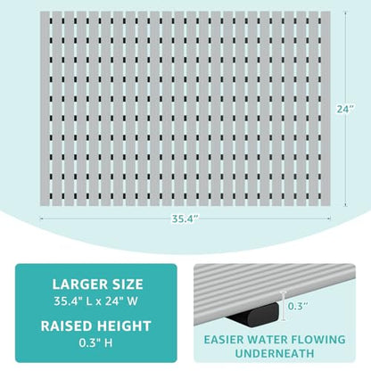 OTHWAY Large Shower Mat, 35.4 x 24 Inch No Suction Cup Shower Mat Non Slip, Quick Drain Shower Mats for Inside Shower, Heavy Duty PVC Shower Floor Mat, Curlable Shower Stall Mat (Light Grey) - color: Light Grey