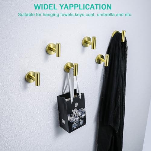 Towel Hooks for Bathrooms,Brushed Gold Wall Mount Hooks SUS 304 Stainless Steel Coat Hook Robe Hook Towel Hook 2 Count for Kitchen,Bedroom (Drilling),96006-8BG - color: Brushed Gold