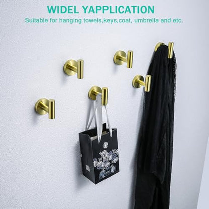Towel Hooks for Bathrooms,Brushed Gold Wall Mount Hooks SUS 304 Stainless Steel Coat Hook Robe Hook Towel Hook 2 Count for Kitchen,Bedroom (Drilling),96006-8BG - color: Brushed Gold