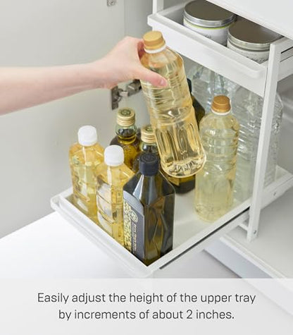 Yamazaki Home Under-Sink Rack, Two-Tier with Pull-Out Shelf, Steel, White | Versatile under-sink rack features a two-tier organization system with sliding drawers. Adds practical everyday storage. - color: White