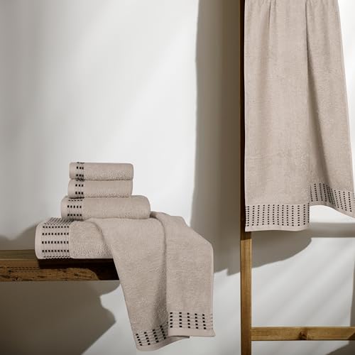 Ultra Soft 6 Pack Cotton Towel Set, Contains 2 Bath Towels 28x55 inch, 2 Hand Towels 16x24 inch & 2 Wash Cloths 12x12 inch, Ideal Everyday use, Compact & Lightweight - Tan - color: Tan, size: 6 Pack Set