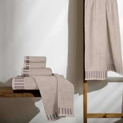 Ultra Soft 6 Pack Cotton Towel Set, Contains 2 Bath Towels 28x55 inch, 2 Hand Towels 16x24 inch & 2 Wash Cloths 12x12 inch, Ideal Everyday use, Compact & Lightweight - Tan - color: Tan, size: 6 Pack Set
