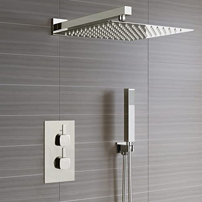 Voolan 16" Square Shower Arm with Flange and Teflon Tape, Extension Shower Head Arm for Bathroom Fixed Shower Head, Solid Stainless Steel, Wall Mounted (Brushed Nickel) - color: Brushed Nickel, style: 16 Inch