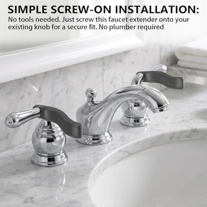 Faucet Extender, Assistive Long Reach Handle for 13.5mm Screw-On Faucet Knobs, Easy Grip Adapter for Kitchen Bathroom Sink