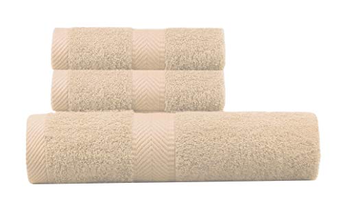 BY LORA 660 GSM Bath Towel Set of 3, 100% Ring-Spun Cotton Terry, 1 Bath Towel + 2 Hand Towels, Hotel Quality, Heavyweight Plush, Beige - color: Beige, size: 3-Piece Set