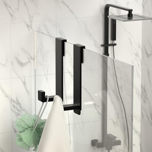 WUIVIUT Heavy-Duty Stainless Steel Over The Glass Door Shower Hooks - Towel Hooks for Fits 3/8" (10mm) Thick Shower Glass Door Bathroom Holder for Washroom(L Shape, 2 Pack) - size: L Shape, 2 Pack