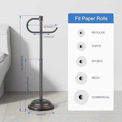 RUMOSE Toilet Paper Holder Stand for Floor, Oil Rubbed Bronze Bathroom Free Standing Toilet Tissue Roll Holder with Storage, Adjustable 17-25 Inch, SUS304 Stainless Steel - color: Oil Rubbed Bronze