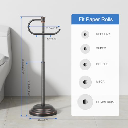 RUMOSE Toilet Paper Holder Stand for Floor, Oil Rubbed Bronze | Bathroom Free Standing Toilet Tissue Roll Holder with Storage, Adjustable 17-25 Inch, Rustproof, SUS304 Stainless Steel - color: Oil Rubbed Bronze