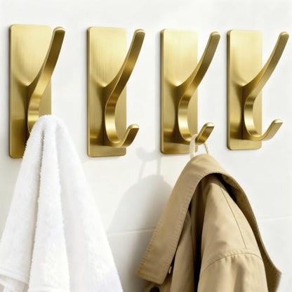 pickpiff Brush Gold Self-Adhesive Hook, 13LB Hanger for Coat/Towel, 4-Pack - color: Gold, size: 4 Pack