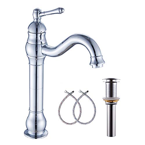 360° Swivel Chrome Single Handle One Hole Bathroom Sink Faucet Matching with Pop Up Drain - color: Chrome, size: Vessel