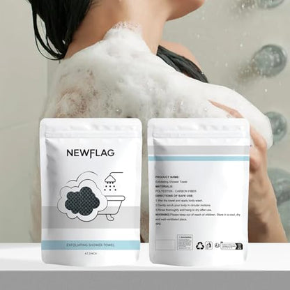NEWFLAG 2 PCS Exfoliating Shower Towel, Premium Scrub Bathroom Towel Set, 47" Dual-Sided Body Scrubber for Sensitive Skin, Deep Cleansing for Body & Face, Long Back Scrubber for Women Men, Black - color: Black