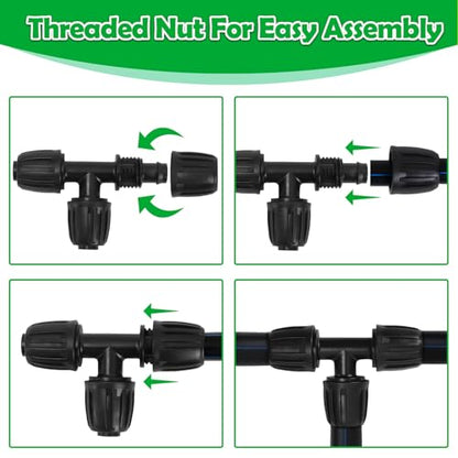 10 Pack 1/2 Inch Drip Irrigation Tee Fittings (1/2" ID x 0.65" OD) - 1/2'' Drip Line Anti-Drop Barbed Lock Nut T Connectors for 1/2 Inch Drip Irrigation Tubing System Connection - size: 1/2" Drip Tee