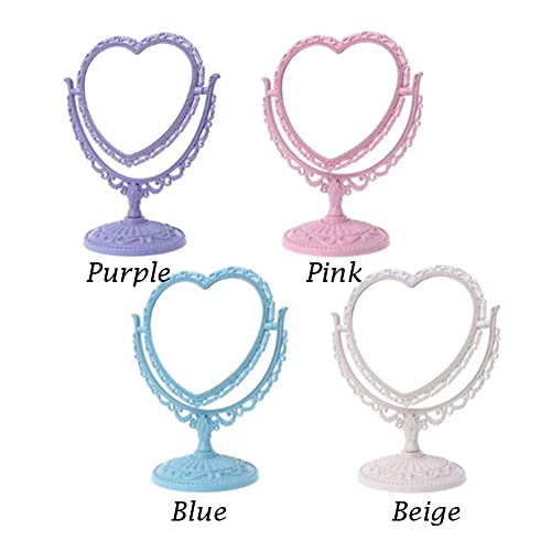 AKOAK Heart-Shaped Cosmetic Mirror, Purple | Plastic, Double-Sided, Rotatable, Lightweight - color: Purple
