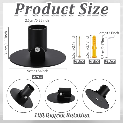 AHANDMAKER 2 Pack Adjustable Angled Shower Bracket Stainless Steel Wall Mount Curtain Rod Closet Rod Bracket for Bathroom Slanted Wall Sloped Ceilings Attic Bathrooms, Fits 1" Rods Black - size: 25 mm