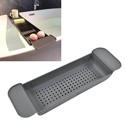 Expandable Bathtub Caddy, Multifunction Bath Tray with Secure Grips for Tub Edge, a Bathtub Organizer Rack with Dedicated Book Wine Phone Holder Bathtub (Gray) - color: Gray