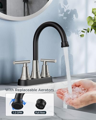 FORIOUS Black and Brushed Nickel Bathroom Faucet 4 Inch Centerset, Rv Sink | 8 Inch Widespread Bathroom Faucet 3 hole Vanity and 4 Inch Bathroom Faucet Centerset 2 Hole for B2B Commercial, Spare Aerator - color: Black&Stainless Steel, style: Classic
