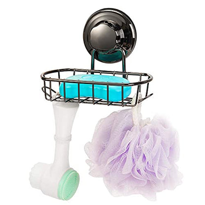 SANNO Suction Cup Soap Holder with Hooks, Soap Dish Saver Tray Bar Soap Sponge Holder for Shower Wall, Bathroom, Tub and Kitchen Sink Black Nickel - color: Black Nickel