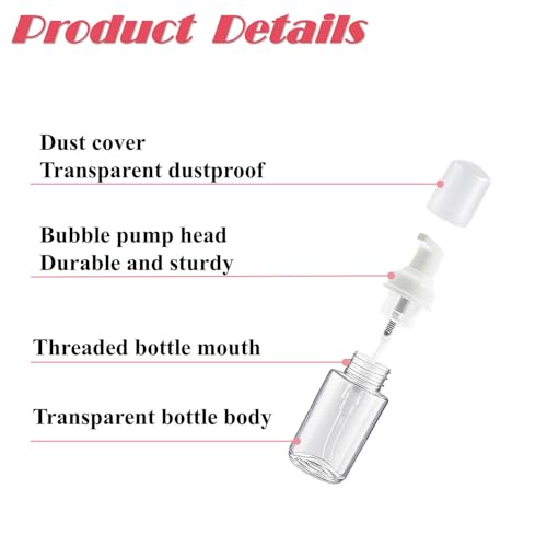 10Pcs 1Oz Plastic Foam Pump Bottle Transparent Empty Dispenser Bottles Travel Soap Bottle Mini Shampoo Pump Empty Travel Foaming Containers for Shampoo Cleaning Lash Cosmetics Packaging