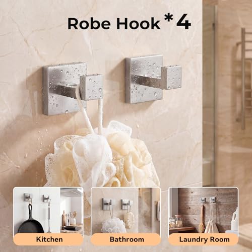 10-Piece Brushed Nickel Bathroom Hardware Set SUS304 Stainless Steel, 2×23.6" Towel Bars, 2 Towel Rings, 2 Toilet Paper Holders & 4 Towel Hooks Wall Mounted Bathroom Accessories Set - color: Brushed Nickel, size: 10 pack