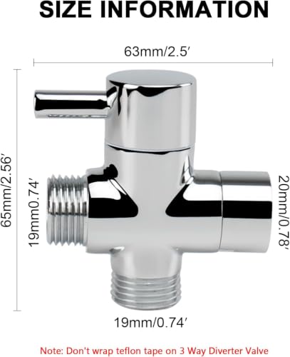 NearMoon Solid Brass G1/2" Shower Arm All Metal Universal 3-Way Diverter Valve for Handheld and Fixed Head, Replacement Component Adapter (Chrome Finish) - color: Chrome Finish