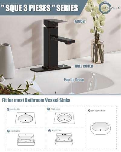 Bathroom Sink Faucet, Oil Rubbed Bronze Bathroom Sink Faucets & Parts(Pop-up Drain+6" Escutcheon Plate+Supply Hoses), Single Handle for Modern Farmhouse RV Sink - color: 4.Oil Rubbed Bronze, style: Short