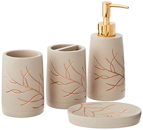 Sweet Home Collection Bathroom Accessories Unique Collections Modern Classic Contemporary Decorative Beautiful Designs Bath Shower Tub Décor, 4 Piece Set, Branches (Pack of 1, 4 Count) - color: Branches, size: 4 Piece - Bathroom Accessory Set