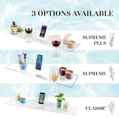 38" Classic-Clear Bathtub Tray Caddy Tub Shelf, Spa Board Luxury Bathroom Bath tub Table, Waterproof Acrylic Tub Caddy Fits Across Bathtub, Book Rack, iPad, Easy To Clean (38") - size: 38"