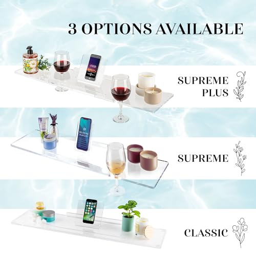 32" Supreme - Clear Acrylic Bathtub Tray Caddy Tub Shelf, Spa Board Luxury Bathroom Bath tub Table, Fits Across Bathtubs, Book, iPad and Wine Glass Holder (Supreme, 32") - size: 32"