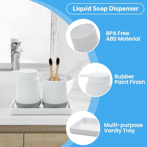 GAHEFY White Bathroom Countertop Accessories Set - Soap Dispenser and Toothbrush Holder with Silicone Boot,Vanity Tray (White Liquid) - color: White Liquid