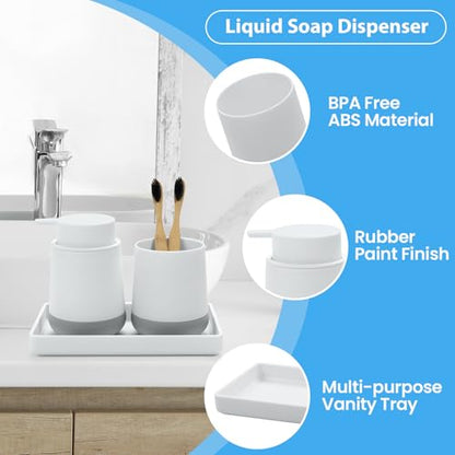 GAHEFY White Bathroom Countertop Accessories Set - Soap Dispenser and Toothbrush Holder with Silicone Boot,Vanity Tray (White Liquid) - color: White Liquid
