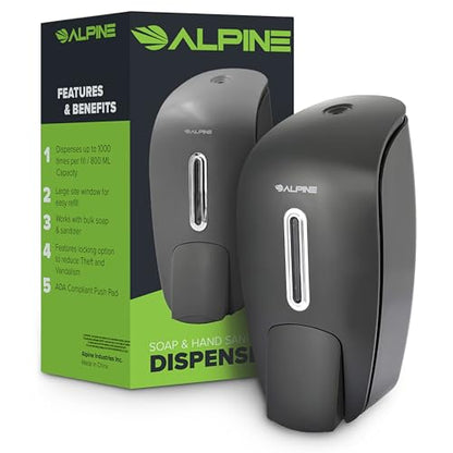 Manual Soap Dispenser Wall Mount - Commercial Soap Dispenser Wall Mounted for Liquid Soap & Hand Sanitizer in Bathroom, Kitchen, Businesses Refillable Large 800 ml Capacity - Grey by Alpine Industries