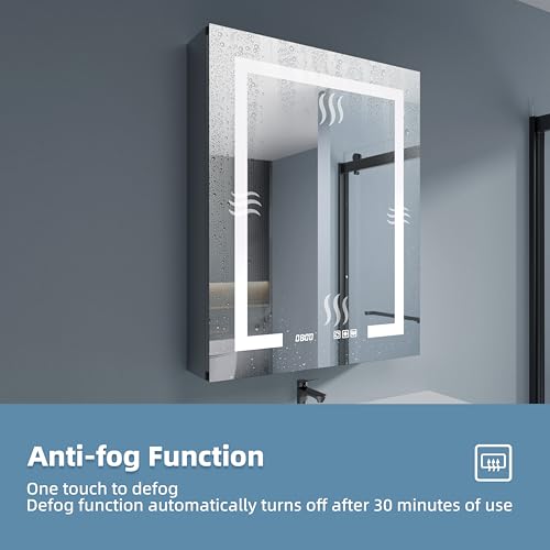 LED Medicine Cabinet 24x30 Anti-Fog Mirror Dimmable Recessed Mount | 3 Color Dimmable LED. Time Temp Display. Anti-Fog IP44. 2 Outlets+2 USB. Plug-in/Hardwired. Recessed/Wall Mount. Right Hinge. - size: 24x30"R, style: Style-A