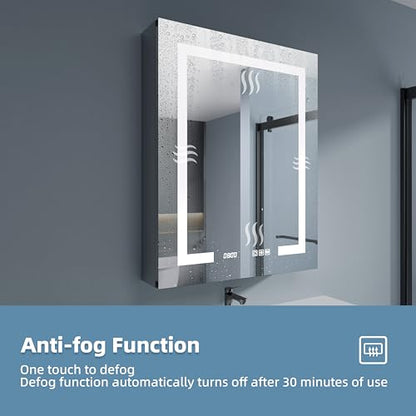 LED Medicine Cabinet 24x30 Anti-Fog Mirror Dimmable Recessed Mount | 3 Color Dimmable LED. Time Temp Display. Anti-Fog IP44. 2 Outlets+2 USB. Plug-in/Hardwired. Recessed/Wall Mount. Right Hinge. - size: 24x30"R, style: Style-A