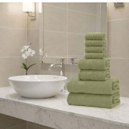 8 Piece Bath Towels for Bathroom - 100% Cotton, Soft Absorbent Bathroom Towels Set - 2 Extra Large Bath Towels, 2 Hand Towels & 4 Washcloths - Hotel Spa Thick Plush Towel, Sage Green - color: Sage Green (Pack of 8)