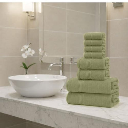 8 Piece Bath Towels for Bathroom - 100% Cotton, Soft Absorbent Bathroom Towels Set - 2 Extra Large Bath Towels, 2 Hand Towels & 4 Washcloths - Hotel Spa Thick Plush Towel, Sage Green - color: Sage Green (Pack of 8)
