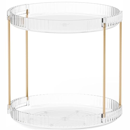 Acrylic 360 Rotating Makeup Organizer and Perfume Organizer,2 Tier Make Up Holder and Acrylic Skincare Organizers for Countertop,Vanity,Bathroom,Clear Spinning Beauty Organizer for Face Product - size: 2 Tier