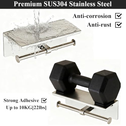 Toilet Paper Holder, NEWRAIN Double Bathroom Toilet Paper Roll Holder with Shelf, Stainless Steel Wall Mounted RV Tissue Roll Holder, Brushed Nickel Commercial Farmhouse Toilet Paper Dispenser - color: Brushed Nickel, style: Double