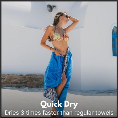 Microfiber Beach Towel - Quick Dry, Sand Free and Oversized 71x35 | Super absorbent, lightweight, swimming, gym, extra large, pool, cruise, camping, yoga, travel, compact, carry bag, vacation - color: Laguna